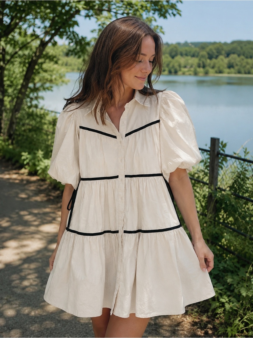 Sofie the Label Cream Puff Sleeve Tiered Dress – Size Large